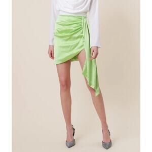 LINE & DOT Skirt SZ Medium Asymetrical Cascade Lizzy Lime Mini Satin Drape NWT